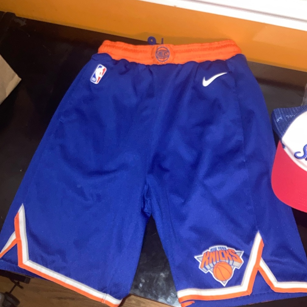 NBA new york knicks large shorts blue white and orange